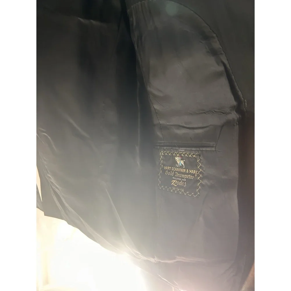 Hart Schaffner Marx Gold Trumpeter‎ Mens Suit Jacket Blazer Black Rodes USA Vtg